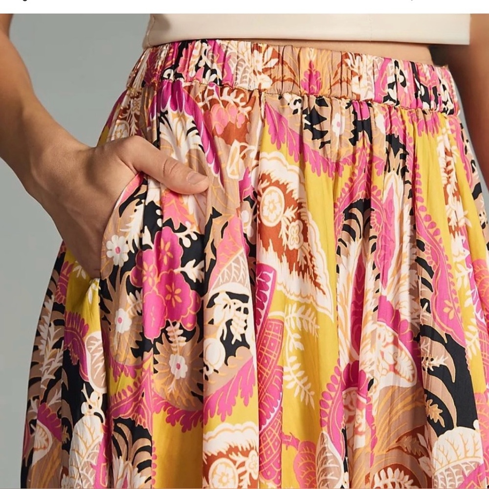 Anthropologie Skirt Midi Maxi Flowy Floral Print Sleek Dusty Pink Black Small - Picture 5 of 8